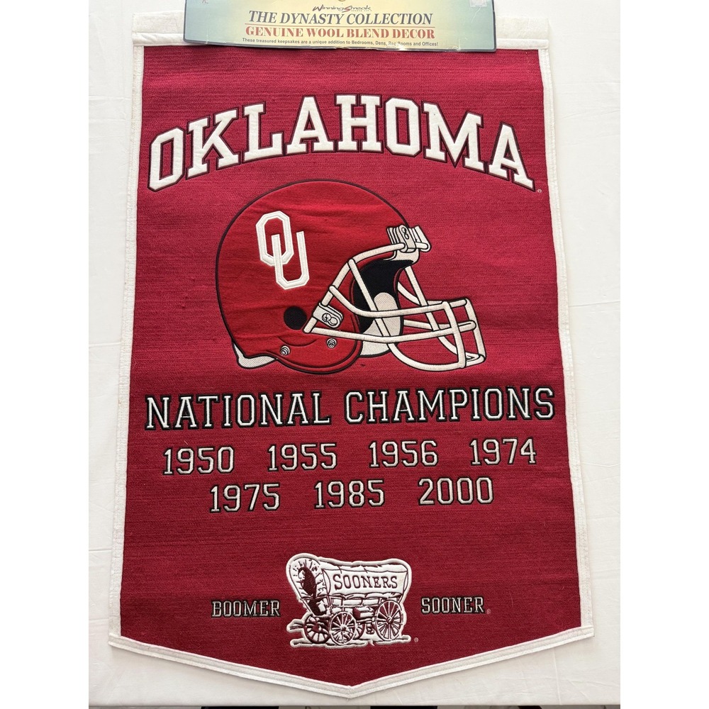Oklahoma Sooners Banner Wall Red NCAA Football Dynasty Wool Winning Streak-READ